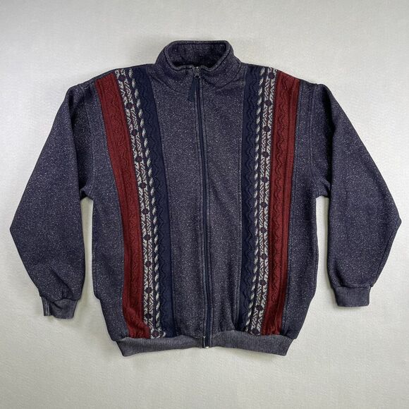 John Blair Other - Vintage John Blair Cardigan Sweater L Full Zip Blue Cable Knit Grandpa Core 90s